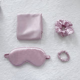 Green Luxury Faux Silk Sleep Gift Set - 4-Piece Eye Mask, Pillowcase & Scrunchies for Relaxation & Comfort - Front View