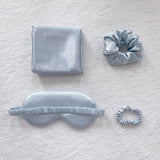 Green Luxury Faux Silk Sleep Gift Set - 4-Piece Eye Mask, Pillowcase & Scrunchies for Relaxation & Comfort - Side View