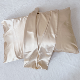 Green Luxury Faux Silk Sleep Gift Set - 4-Piece Eye Mask, Pillowcase & Scrunchies for Relaxation & Comfort - Top-Down View
