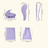 2 Pcs Purple Eco-Friendly Wheat Straw Hair Care Set - Massage Brush, Detangling Comb, and V-shaped Comb for All Hair Types - Side View