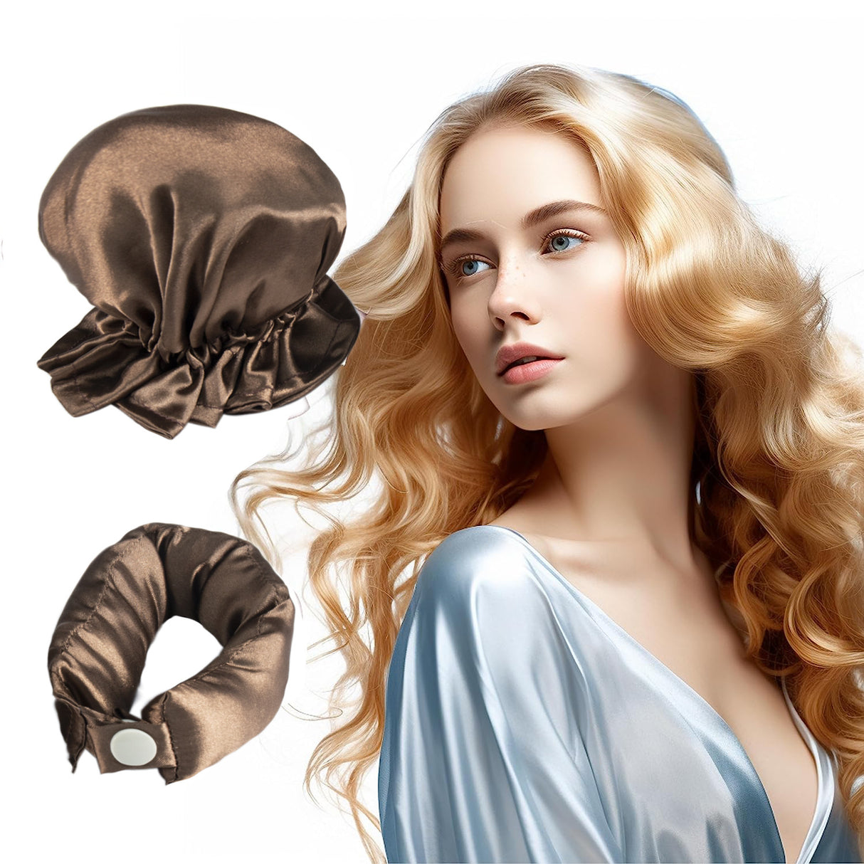 3 Pcs Brown Heatless Hair Curling Satin Set - Easy Sleep-In Curler for Beautiful Waves