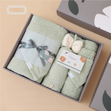 Green Soft Coral Fleece Towel and Bath Towel Gift Set - 5-Piece Luxurious Absorbent Set - Front View