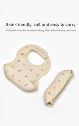 Dinosaur Pattern Beige Soft and Safe Silicone Baby Feeding Set - Bib, Bowl, and Spoon Combo for Mess-Free Meals - Rear View