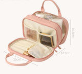 Blue Premium PU Leather Portable Makeup Bag - Large Capacity Waterproof Travel Cosmetic Organizer(Cosmetics are shooting props, not included) - Front View