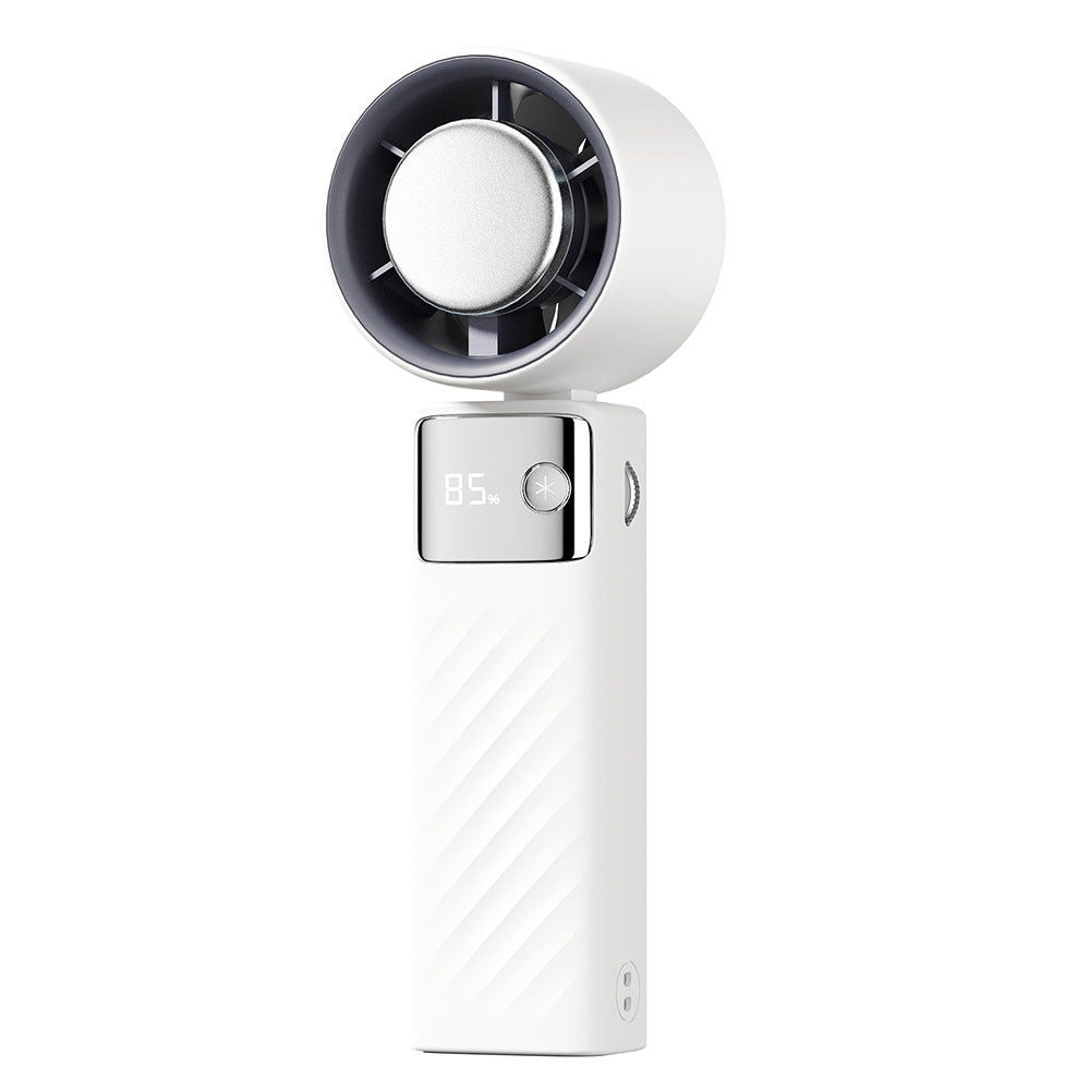 White Portable Turbo Handheld USB Rechargeable Fan with Digital Speed Display ??High-Speed Cooling Fan for Outdoor Use