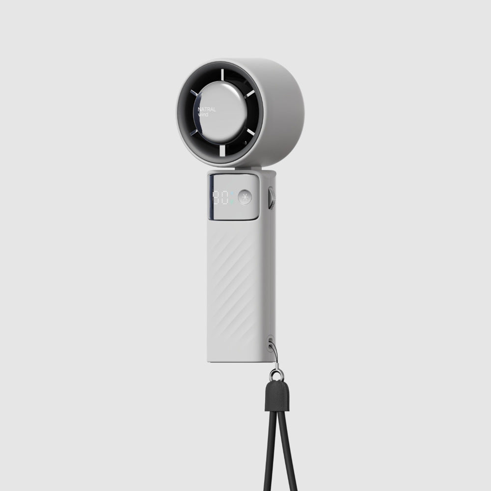 White Portable Turbo Handheld USB Rechargeable Fan with Digital Speed Display ??High-Speed Cooling Fan for Outdoor Use