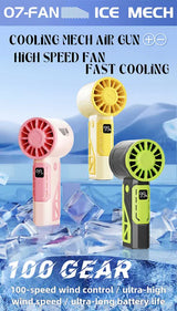 Yellow 100-Speed Mecha Handheld Fan | USB Rechargeable High-Speed Mini Fan | Powerful & Silent | Lightweight 150g with 6-8 Hour Battery Life - Side View