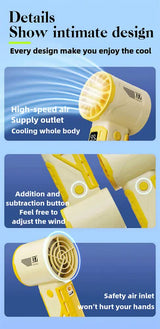 Yellow 100-Speed Mecha Handheld Fan | USB Rechargeable High-Speed Mini Fan | Powerful & Silent | Lightweight 150g with 6-8 Hour Battery Life - Top-Down View
