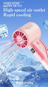 Pink 100-Speed Mecha Handheld Fan | USB Rechargeable High-Speed Mini Fan | Powerful & Silent | Lightweight 150g with 6-8 Hour Battery Life - Rear View