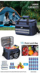 Brown 18L Large Capacity Outdoor Insulated Cooler Bag - Portable Picnic Ice Pack with Shoulder Strap - Rear View