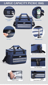 Brown 18L Large Capacity Outdoor Insulated Cooler Bag - Portable Picnic Ice Pack with Shoulder Strap - Close-Up Angle