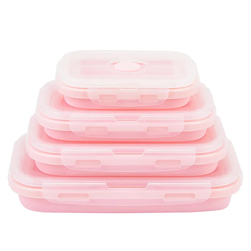 Pink Collapsible Silicone Bento Box Set ??4-Piece Food-Grade Microwave & Freezer Safe Lunch Box Set