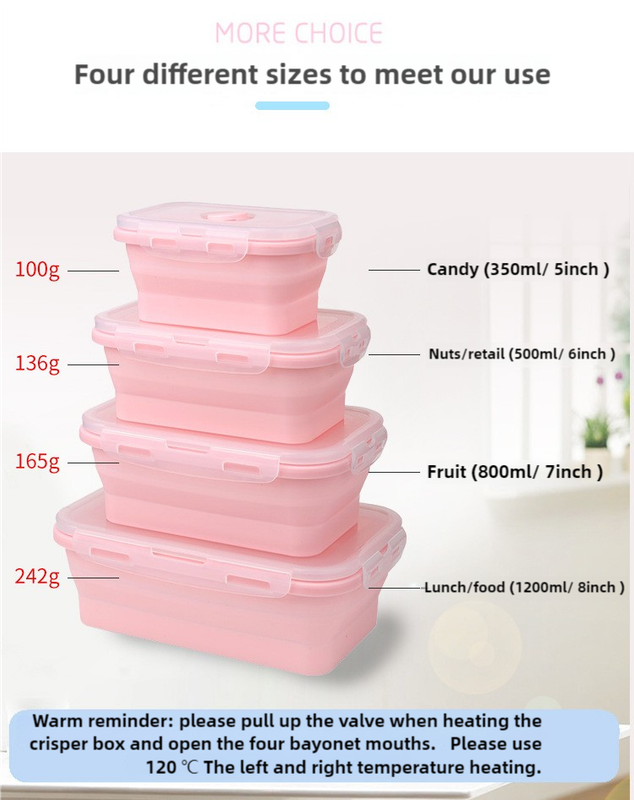 Pink Collapsible Silicone Bento Box Set ??4-Piece Food-Grade Microwave & Freezer Safe Lunch Box Set