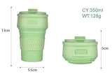 2 Pcs Green Collapsible Silicone Coffee Cup - Portable, Food-Grade, Microwave & Freezer Safe Travel Mug(Combination pack of the same color) - Front View