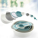 Blue 8-Piece Baking Tool Set ??Measuring Cups, Spoons, Rainbow Mixing Bowls, Vegetable Washing Basket, and Flour Sifter