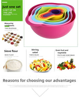 Blue 8-Piece Baking Tool Set ??Measuring Cups, Spoons, Rainbow Mixing Bowls, Vegetable Washing Basket, and Flour Sifter