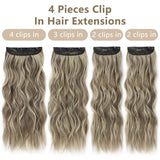 4 Pcs Set Gold High-Quality Wavy Clip-In Hair Extensions Set - 50cm, 200g, Synthetic Fiber - Voluminous Beach Waves for Instant Hair Makeover - Front View