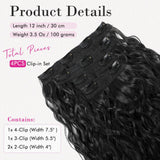 Black and Brown 12-Inch Clip-in Wavy Hair Extensions - 4-Piece Set,  Easy to Apply, Instant Volume Boost - Side View