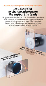 White Magnetic Phone Mount for Cars and Home, 360° Rotating Magnetic Stand with PC Mirror Sticker - Close-Up Angle