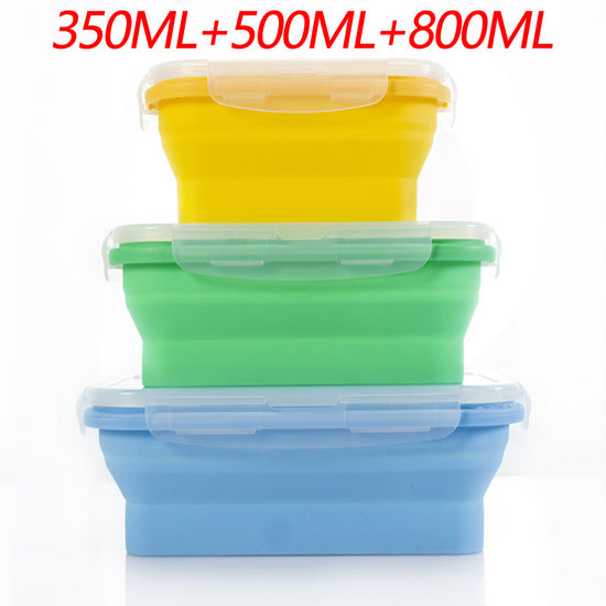 3-piece Set (Yellow + Green + Blue) Collapsible Silicone Food Storage Containers Set ??350ML, 500ML, 800ML | BPA-Free, Microwave, Dishwasher & Freezer Safe | Foldable & Portable Bento Boxes for Travel & Outdoor