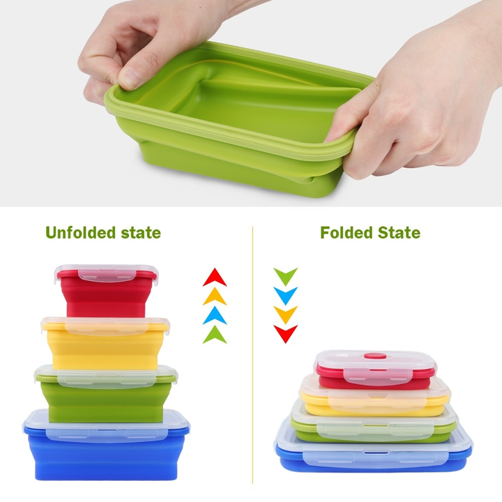 3-piece Set (Yellow + Green + Blue) Collapsible Silicone Food Storage Containers Set ??350ML, 500ML, 800ML | BPA-Free, Microwave, Dishwasher & Freezer Safe | Foldable & Portable Bento Boxes for Travel & Outdoor