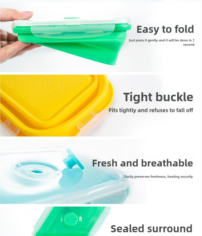 3-piece Set (Yellow + Green + Blue) Collapsible Silicone Food Storage Containers Set ??350ML, 500ML, 800ML | BPA-Free, Microwave, Dishwasher & Freezer Safe | Foldable & Portable Bento Boxes for Travel & Outdoor
