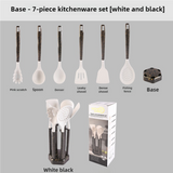 White And Black Set High-Temperature Resistant 7-Piece Silicone Kitchen Utensils Set ??Non-Stick Cooking Tools, Food-Grade Silicone, Heat-Resistant Spatulas, and Spoons for Non-Stick Pans