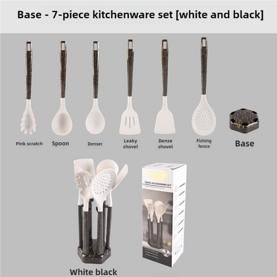 White And Black Set High-Temperature Resistant 7-Piece Silicone Kitchen Utensils Set ??Non-Stick Cooking Tools, Food-Grade Silicone, Heat-Resistant Spatulas, and Spoons for Non-Stick Pans