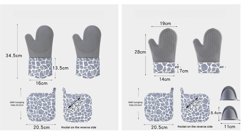Grey 4-Piece Set High-Temperature Resistant Silicone and Cotton Oven Mitts and Pot Holders Set ??Heat-Resistant, Non-Slip, Food-Grade Kitchen Gloves for Baking, Cooking, and Grilling