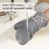 Grey 4-Piece Set High-Temperature Resistant Silicone and Cotton Oven Mitts and Pot Holders Set ??Heat-Resistant, Non-Slip, Food-Grade Kitchen Gloves for Baking, Cooking, and Grilling