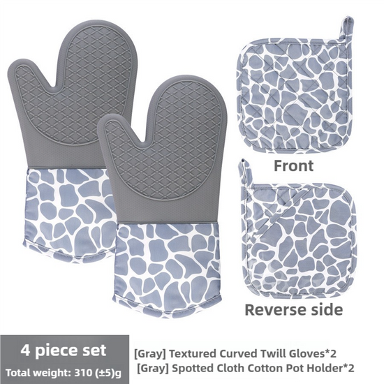 Grey 4-Piece Set Heat Resistant Silicone Kitchen Gloves Set - 4-Piece Set with Oven Mitts & Pot Holders for Safe Cooking & Baking