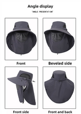 Dark Grey Outdoor Sun Hat with Face & Neck Protection, Quick-Dry, Breathable UV Protection Cap for Men and Women - Adjustable, Dust & Insect Repellent Hiking Hat - Side View