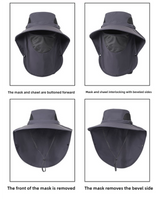 Dark Grey Outdoor Sun Hat with Face & Neck Protection, Quick-Dry, Breathable UV Protection Cap for Men and Women - Adjustable, Dust & Insect Repellent Hiking Hat - Top-Down View