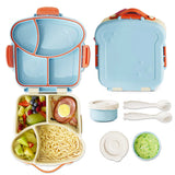 Blue Kids Bento Box with Dividers, Microwave Safe, Leak-Proof Lunch Box with Fork & Spoon – Eco-Friendly PP Plastic, Colorful, Leakproof Food Storage - Front View