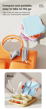 Blue Kids Bento Box with Dividers, Microwave Safe, Leak-Proof Lunch Box with Fork & Spoon – Eco-Friendly PP Plastic, Colorful, Leakproof Food Storage - Rear View