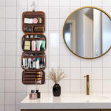 Yellowish Brown Luxury PU Business Travel Toiletry Bag - Large Capacity Waterproof Makeup Organizer with Dividers - Portable & Stylish Bathroom Storage - Top-Down View