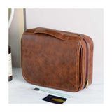 Yellowish Brown Luxury PU Business Travel Toiletry Bag - Large Capacity Waterproof Makeup Organizer with Dividers - Portable & Stylish Bathroom Storage - 45-Degree Angle