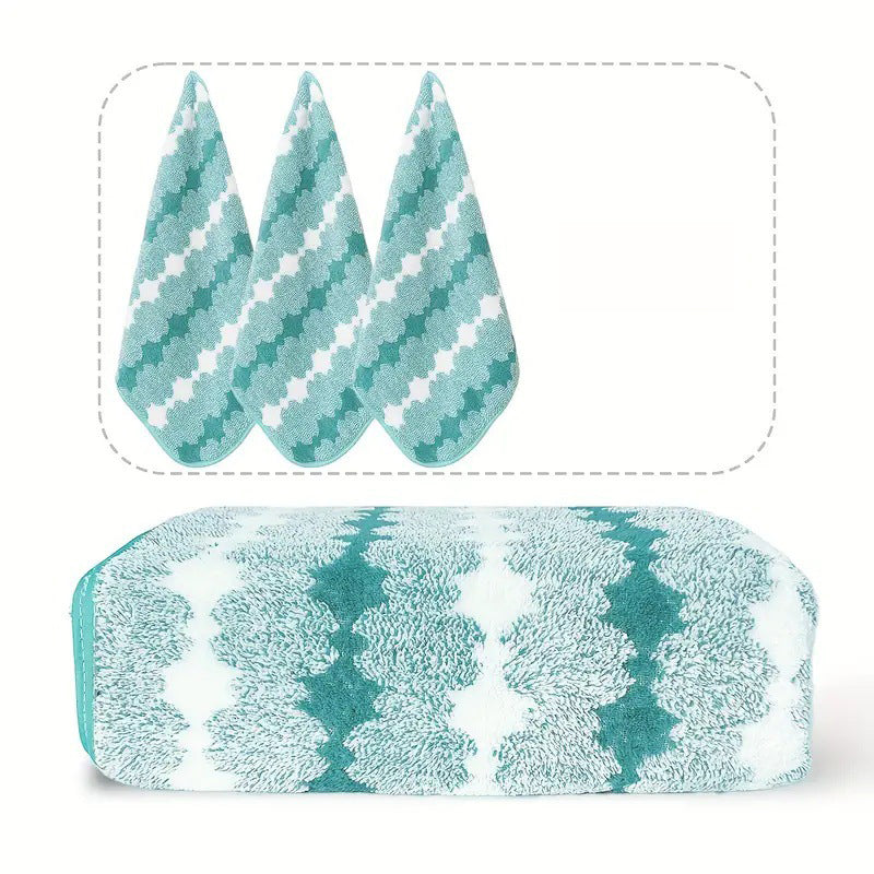 Cyan Premium Coral Fleece Towel Set - 1 Bath Towel (88x170cm) + 3 Hand Towels (35x35cm) - Soft, Absorbent,
