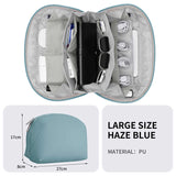 Blue Large Capacity Multi-functional PU Digital Storage Organizer Bag, Waterproof & Portable, for Cables, Chargers, and Accessories - 45-Degree Angle