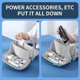 Black Large Capacity Multi-functional PU Digital Storage Organizer Bag, Waterproof & Portable, for Cables, Chargers, and Accessories - Front View