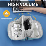 Black Large Capacity Multi-functional PU Digital Storage Organizer Bag, Waterproof & Portable, for Cables, Chargers, and Accessories - Side View