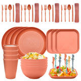Four-person Set Orange Eco-Friendly Wheat Straw Dinnerware Set, Plate, Bowl, Cup & Utensil Set - Lightweight, Reusable, and Durable for Home, School, and Travel
