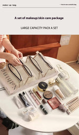 Blue Portable 4-in-1 Cosmetic Storage Bag, Removable Travel Organizer for Makeup, Toiletries, and Small Accessories - Front View