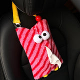 Pink Cartoon Monster Tissue Box, Plush Tissue Holder for Car or Home, Cute and Fun Design - Side View