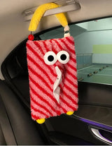 Pink Cartoon Monster Tissue Box, Plush Tissue Holder for Car or Home, Cute and Fun Design - Top-Down View