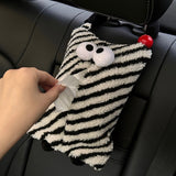 Black And White Cartoon Monster Tissue Box, Plush Tissue Holder for Car or Home, Cute and Fun Design - Side View