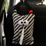 Black And White Cartoon Monster Tissue Box, Plush Tissue Holder for Car or Home, Cute and Fun Design - Top-Down View
