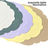 2 Pcs Orange Oval Embossed Floral Edged Silicone Placemats, Non-Slip, Heat-Resistant, Easy-to-Clean Dining Table Mats, Korean and European Style - Top-Down View