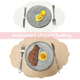 2 Pcs Orange Oval Embossed Floral Edged Silicone Placemats, Non-Slip, Heat-Resistant, Easy-to-Clean Dining Table Mats, Korean and European Style - 45-Degree Angle