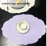 2 Pcs Orange Oval Embossed Floral Edged Silicone Placemats, Non-Slip, Heat-Resistant, Easy-to-Clean Dining Table Mats, Korean and European Style - Rear View